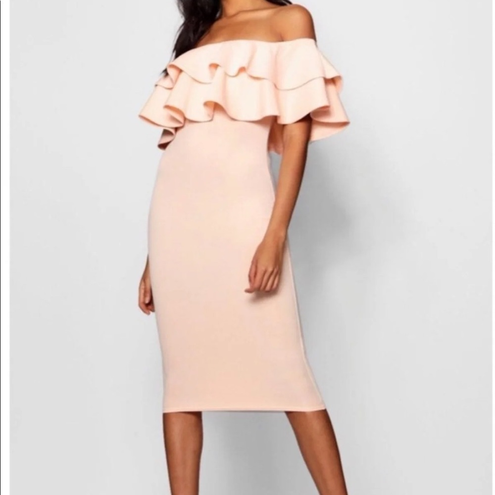 Boohoo night off the shoulder dress
